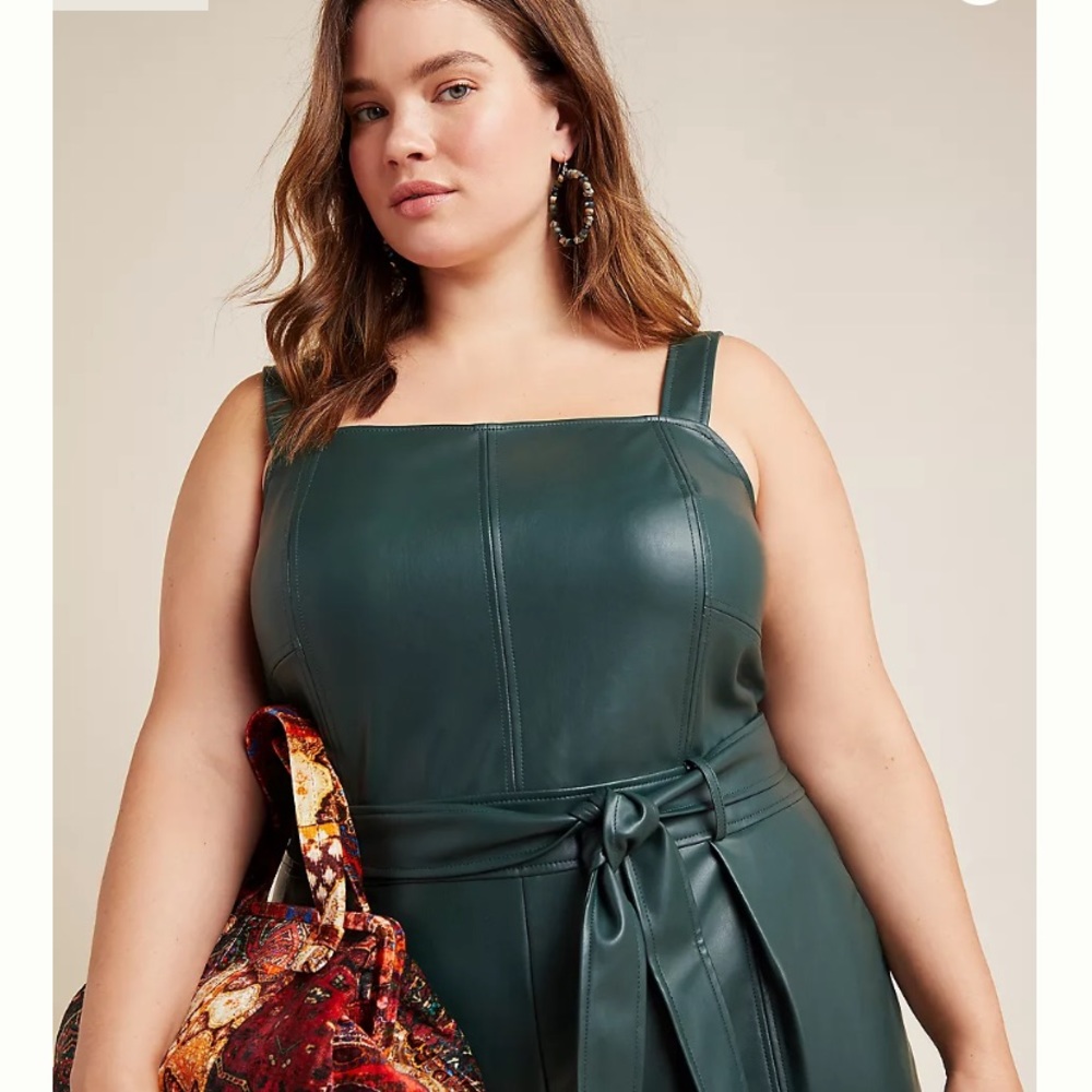 NWT Anthropologie Samira Faux Leather Jumpsuit in Green Sz 10